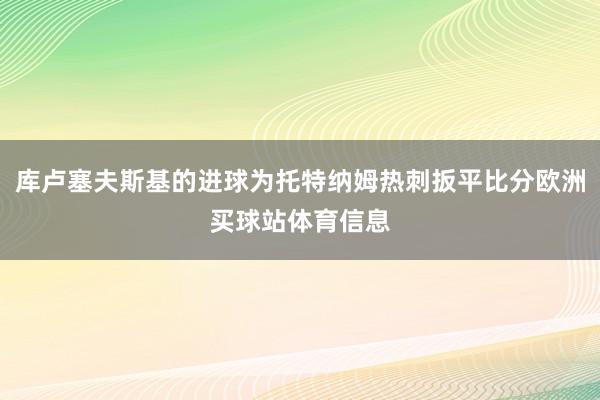 库卢塞夫斯基的进球为托特纳姆热刺扳平比分欧洲买球站体育信息