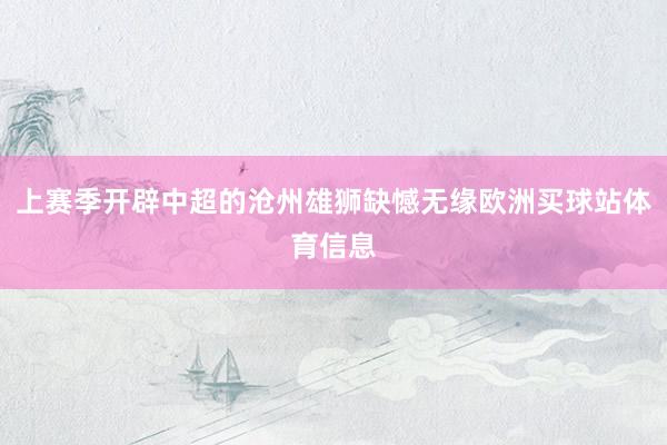 上赛季开辟中超的沧州雄狮缺憾无缘欧洲买球站体育信息