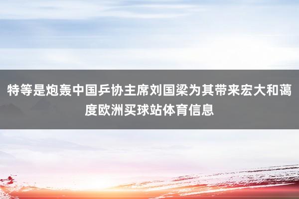 特等是炮轰中国乒协主席刘国梁为其带来宏大和蔼度欧洲买球站体育信息