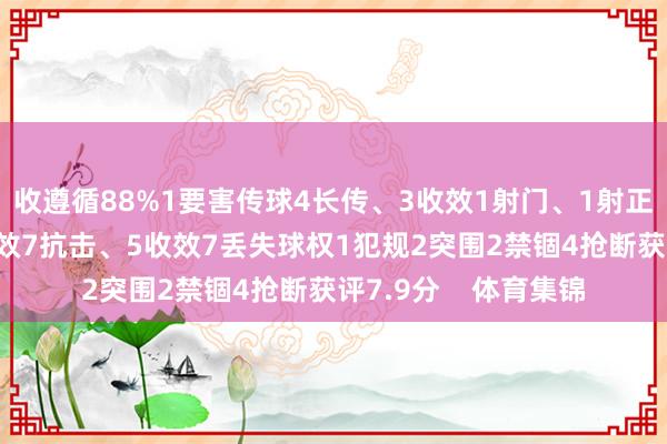 收遵循88%1要害传球4长传、3收效1射门、1射正1过东说念主、1收效7抗击、5收效7丢失球权1犯规2突围2禁锢4抢断获评7.9分    体育集锦