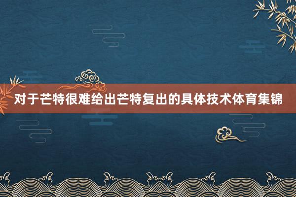 对于芒特很难给出芒特复出的具体技术体育集锦