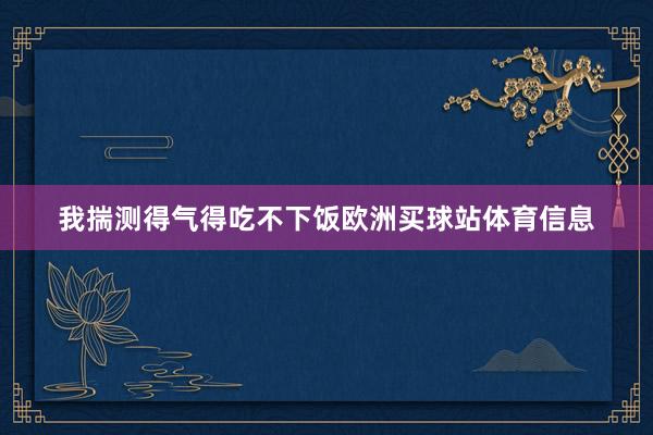 我揣测得气得吃不下饭欧洲买球站体育信息